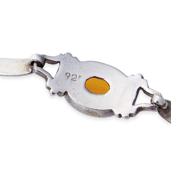 Vintage Genuine Amber & Peridot Sterling Silver Link Bracelet - Picture 6 of 6